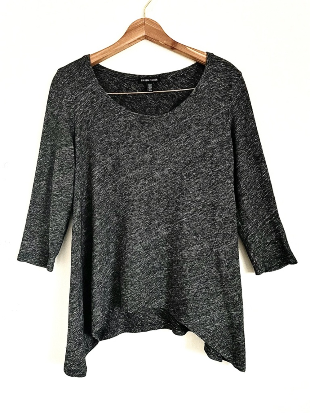Eileen Fisher Organic Cotton Vegan Wool Asymmetric Hem Sweater in Gray Heather M
